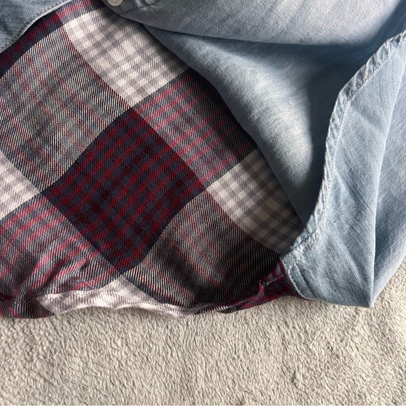 NWT Rails Harper Tencel Collar Button Down Chambray Denim Plaid Long Sleeve Top - Picture 12 of 17